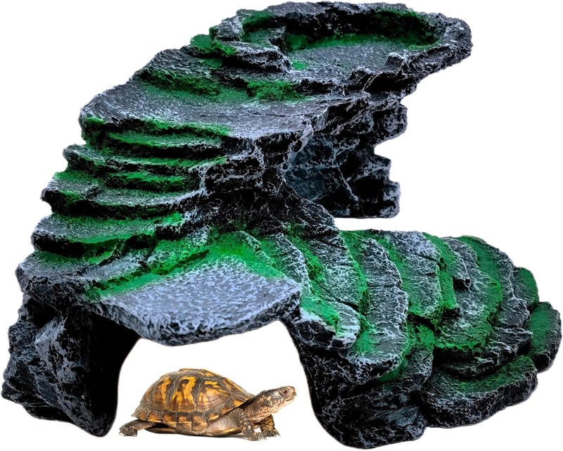 M2cbridge Reptile Hide Resting Step Ledge Cave Hideout Turtle Basking Platform – Great for Reptiles, Amphibians, and Fish (Black Step Ledge) - Image 2